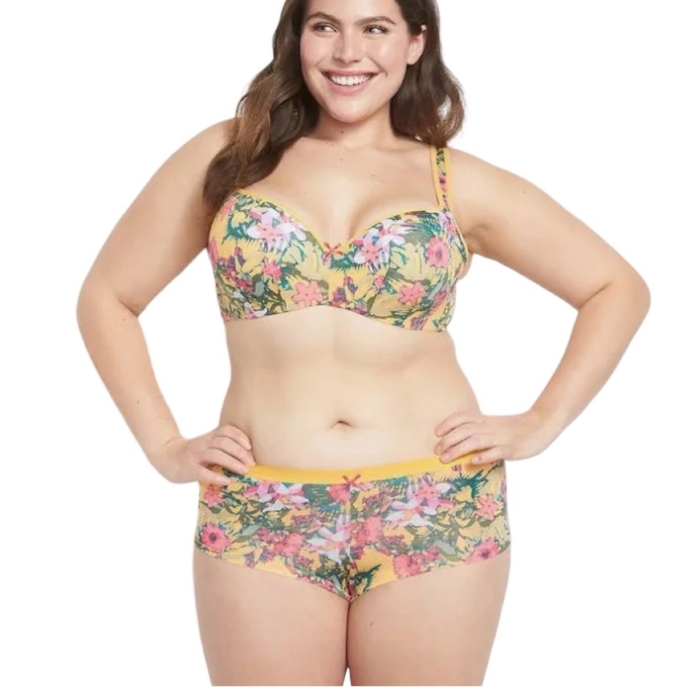 Cacique 36 DDD Multicolor Floral Balconette Bra + 3 Panties Set NWT